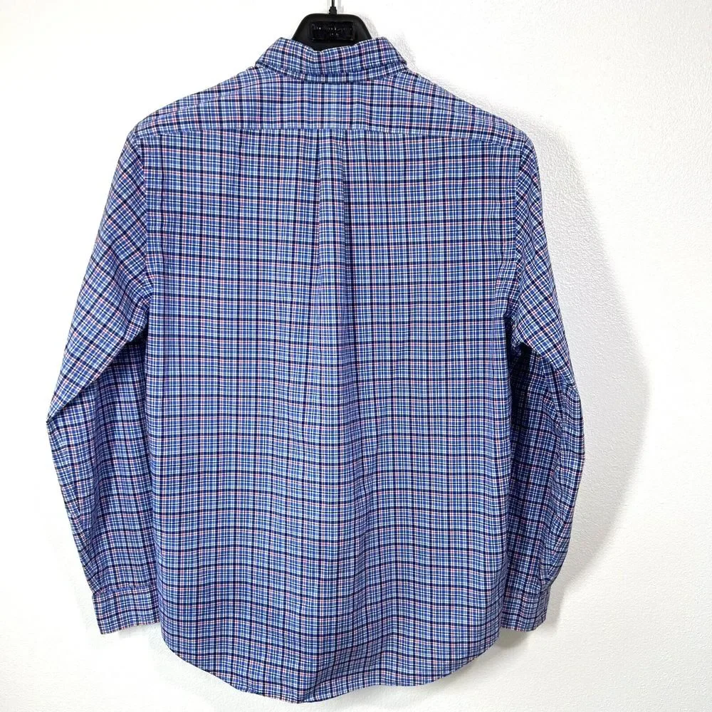 Ralph Lauren Slim Fit Shirt Mens XL Cotton Stretch Blue Red Check Plaid ‎ Pony
